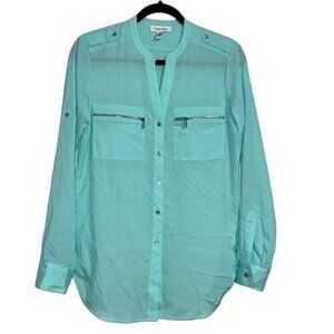 Calvin Klein Womens Long Sleeve Aqua Blouse Size S Polyester